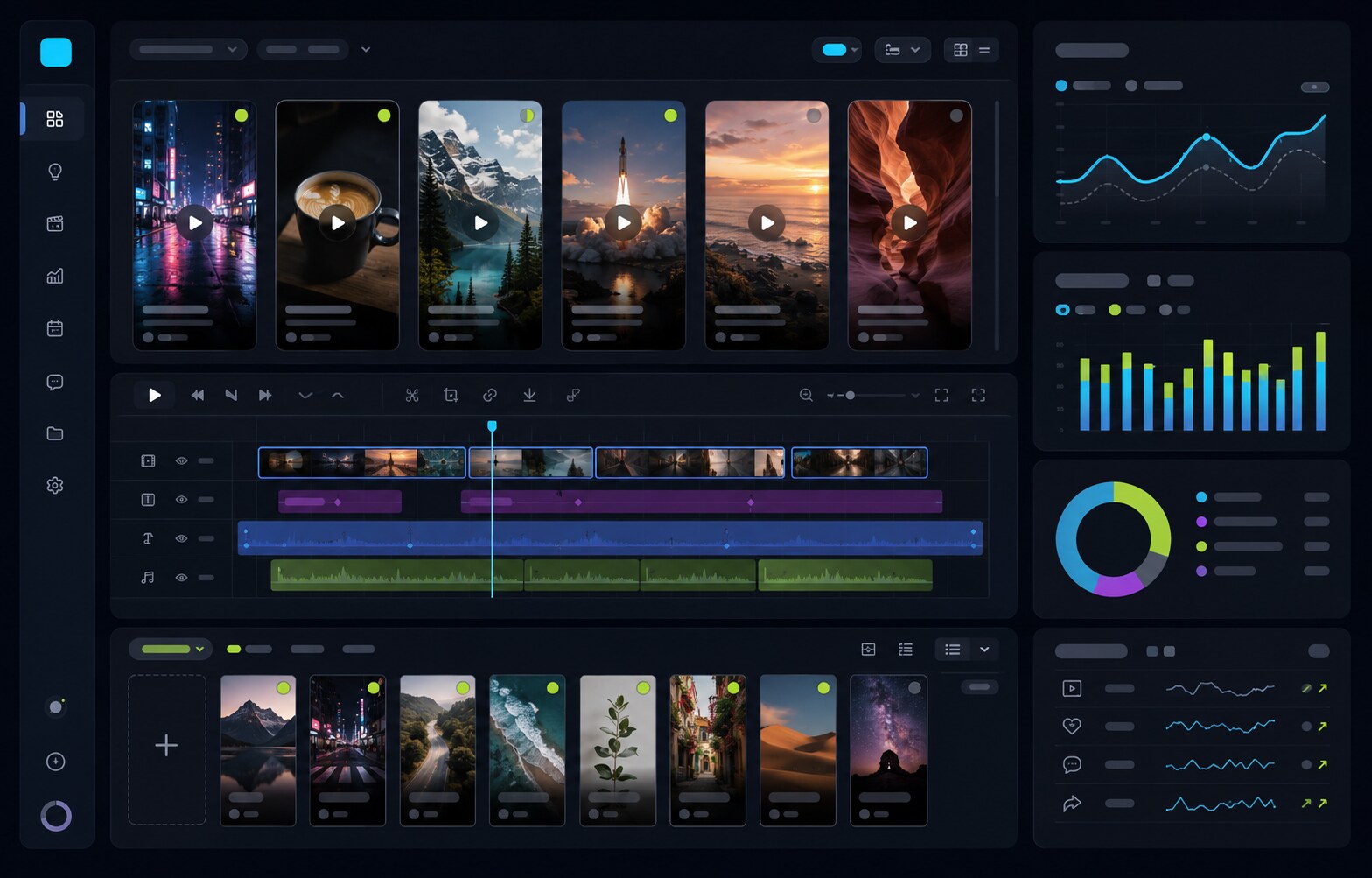 Painel do produto web Shortpilot para criação e performance de vídeos curtos